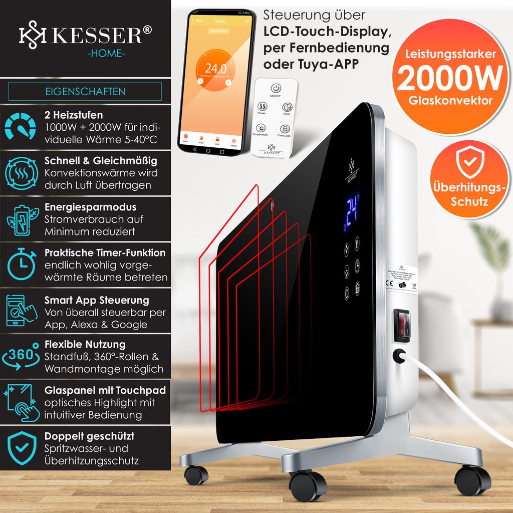 KESSER® Elektro Glasheizung Konvektor Elektroheizung Produktbild 3