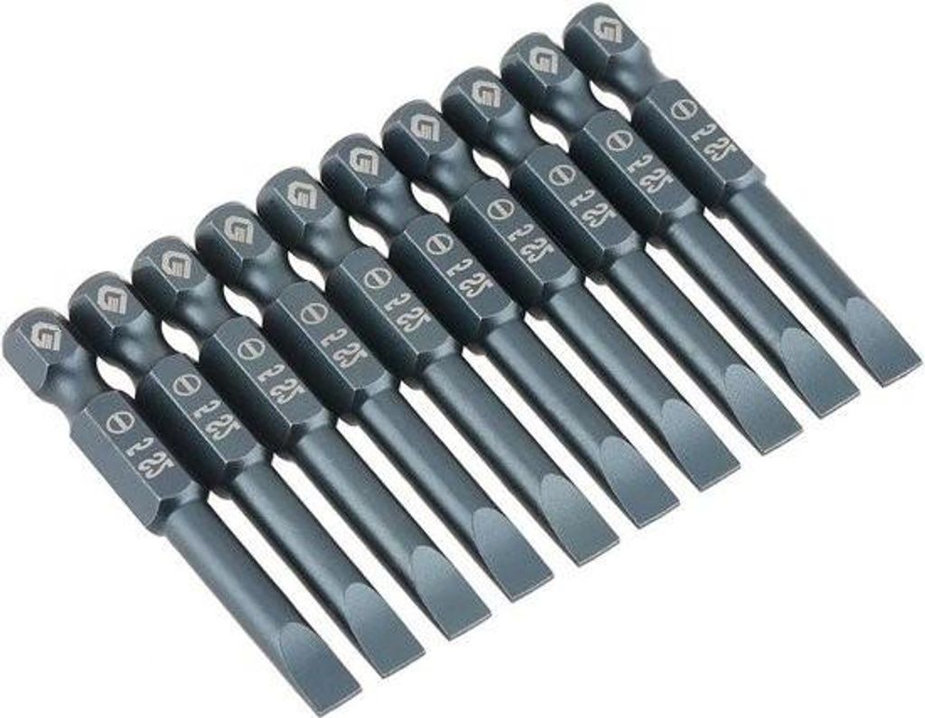 10-teiliges Set magnetischer Schlitzschraubendreher-Einsätze mit flachem Kopf – legierter Stahl H6.3 – 1/4-Zoll-Sechskantschaft – 50 mm – ...