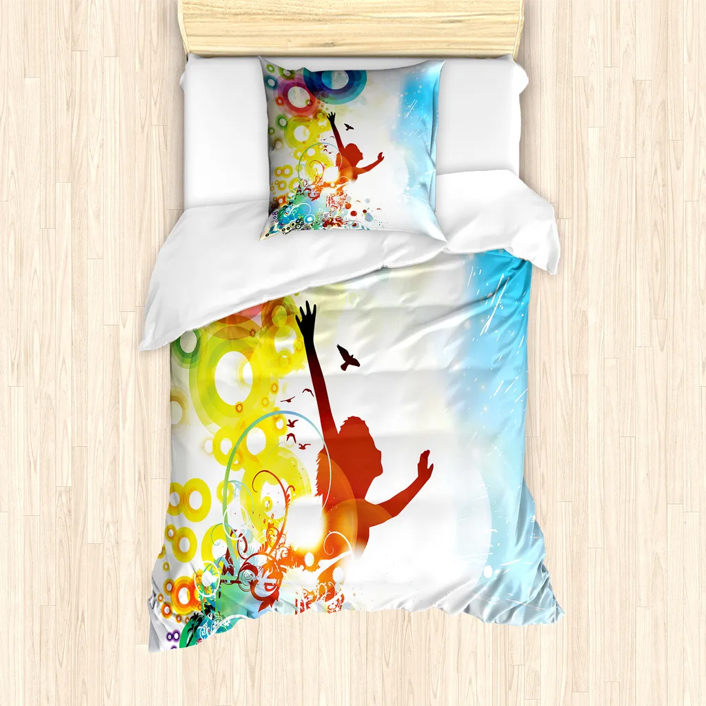 ABAKUHAUS Set copripiumino per letti singoli, donne astratte, antiacaro, adatto a chi soffre di allergie, con federa, 135 cm x 200 cm - 80 x 80 cm, multicolore