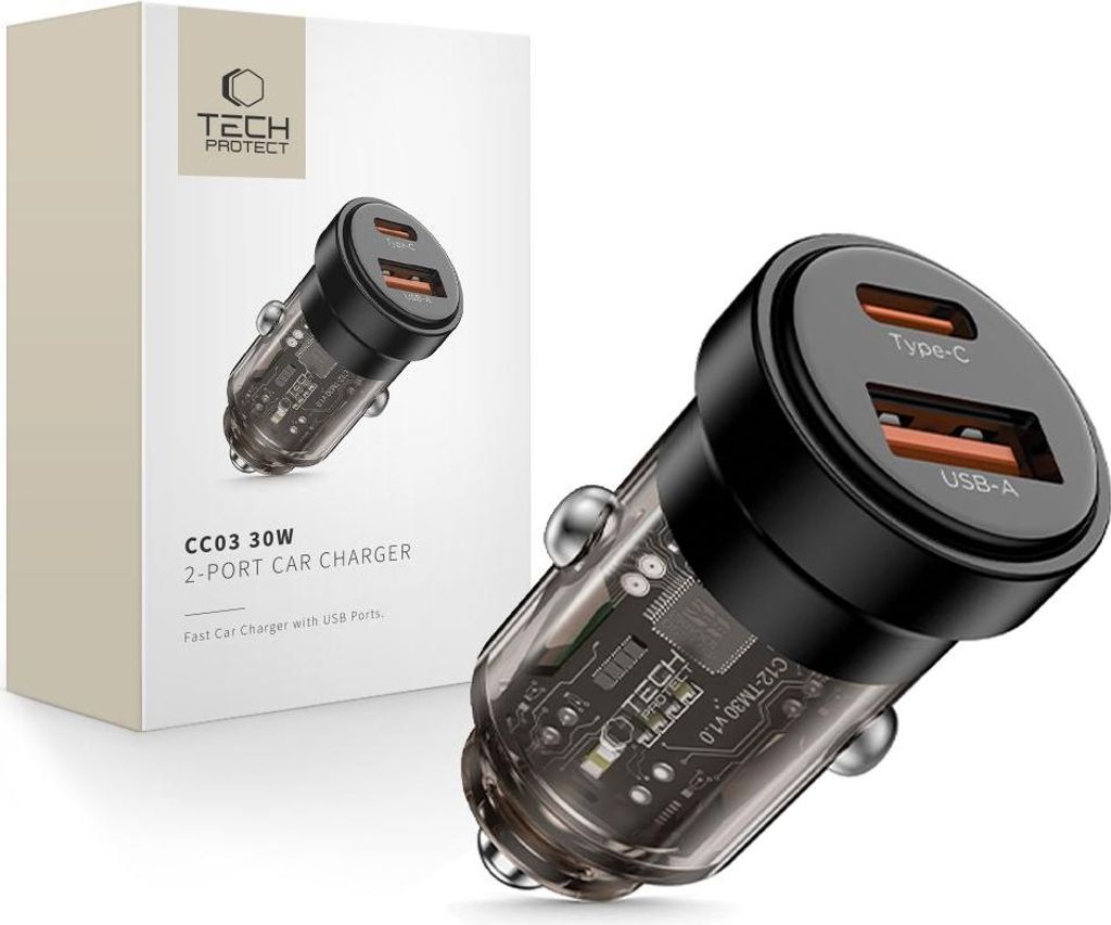 Tech-Protect Cc03 2-Port Autoladegerät Pd30W/Qc3.0 Schwarz