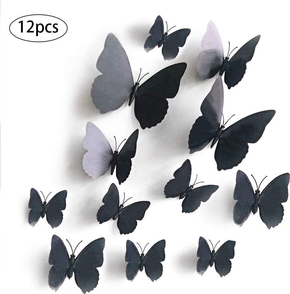 12 Stück 3D-Schmetterlingsaufkleber, abnehmbar, wiederverwendbar, Wandtattoo, wasserdicht, PVC-Aufkleber, Heim-DIY-Wandkunst, Wanddekoration für ...