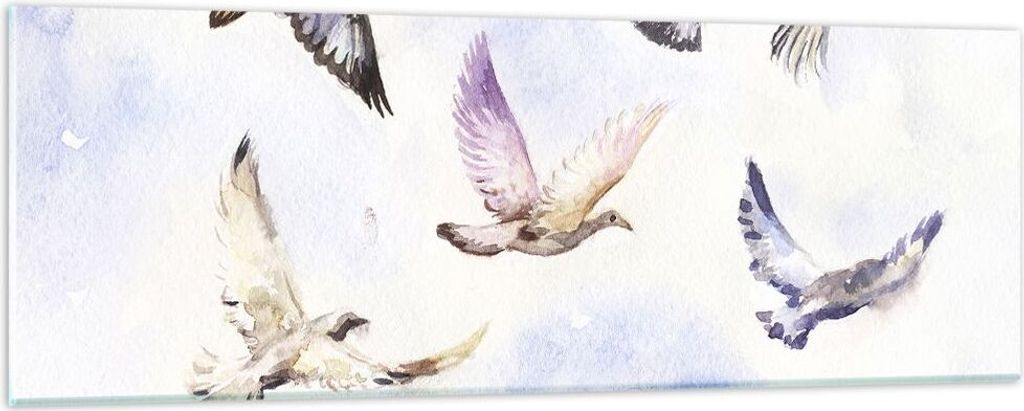 Bilder auf glas - Vögel Aquarell Wildheit Fliegen - 90x30cm - Glasbilder - Wandbilder - Kunstdruck - zum Aufhängen bereit - Wanddekoration aus Gl...