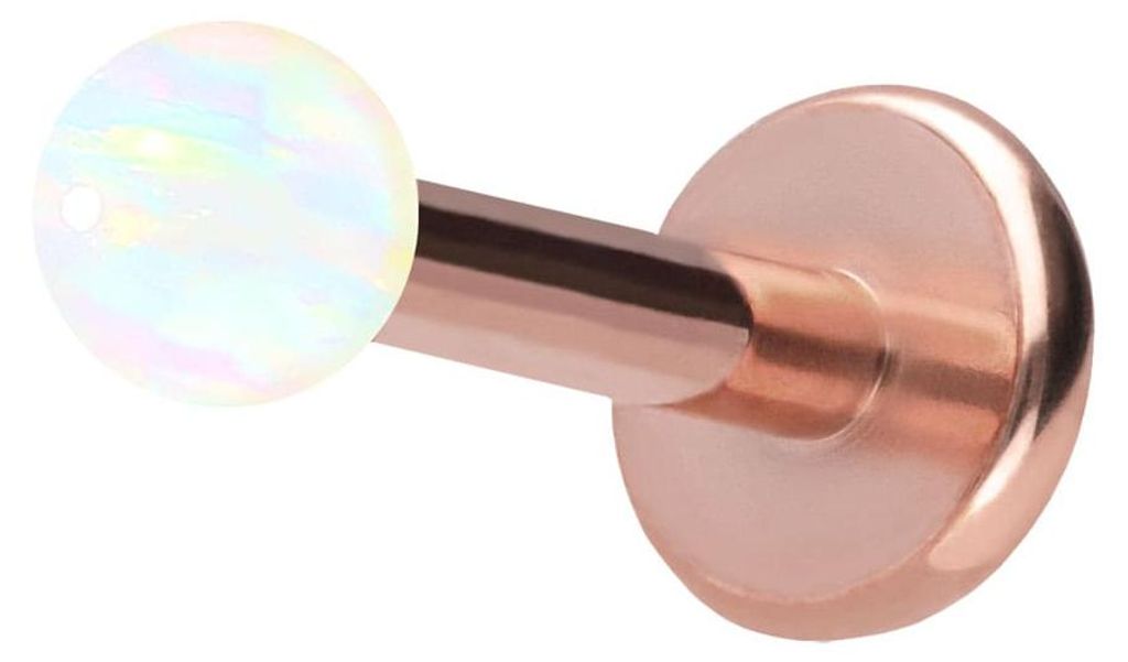 Ohrpiercing, Nasenpiercing Titan Labret mit Push Fit SYNTHETISCHER OPAL RoséGold Stablänge: 9mm + Stabstärke: 1,2mm + Kugelgröße: 2,5mm