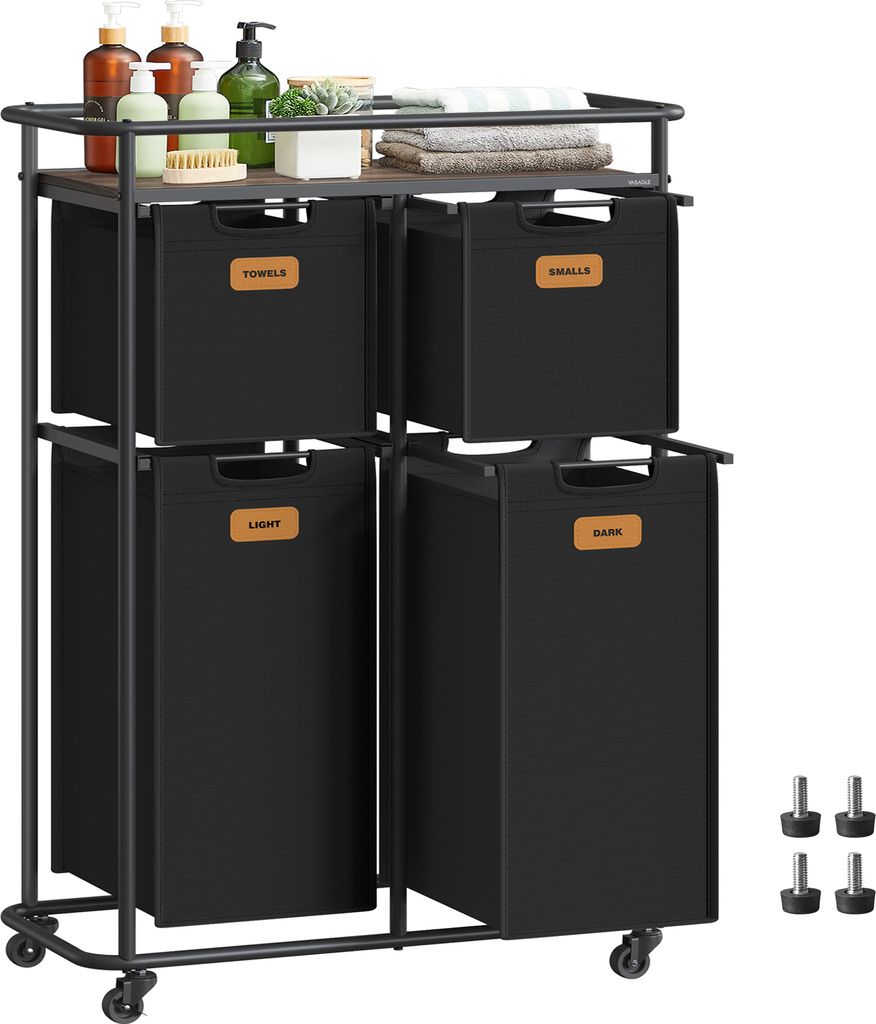 VASAGLE Wäschekörbe,Wäschetrenner mit Rädern,150 L, beweglicher mit Ablage