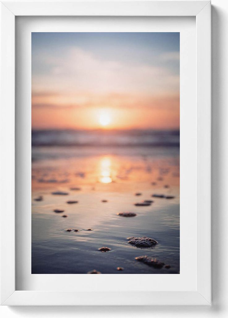 Sonnenaufgang über dem Wasser– Wandbild mit Rahmen – Gerahmtes Bild – Wanddekoration – 20x30 cm – Weiß