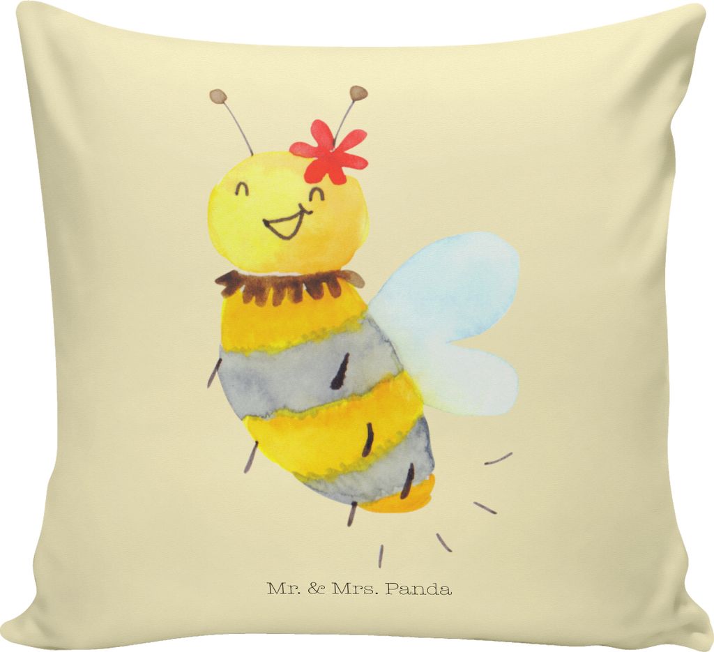Mr. & Mrs. Panda Kuschel Kissen Biene Blume - Gelb Pastell - Geschenk, kuschelkissen 40x40, Dekokissen, Sofa, Sofakissen, Couchkissen