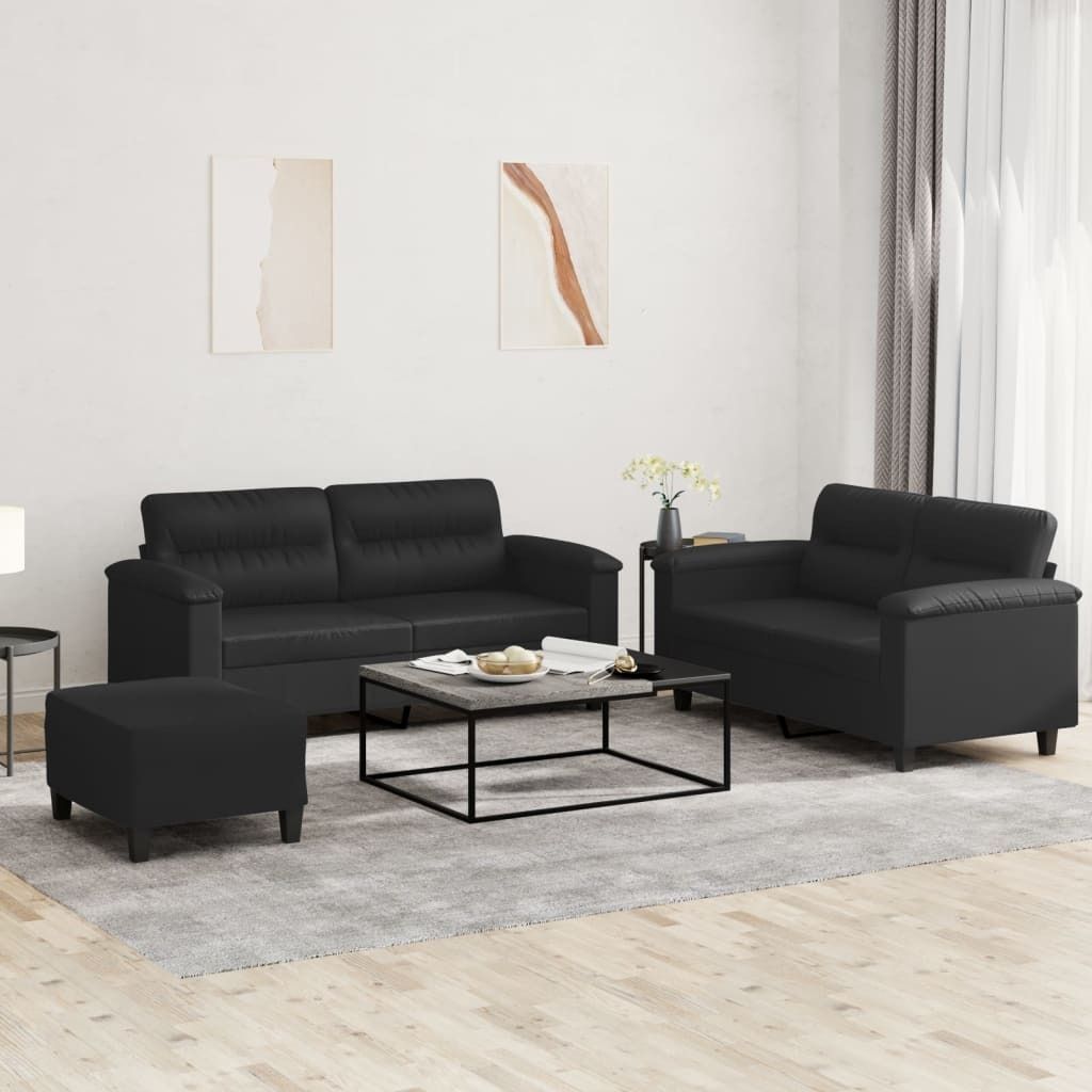 Maison Exclusive - 3-tlg. Sofagarnitur mit Kissen Schwarz Kunstleder