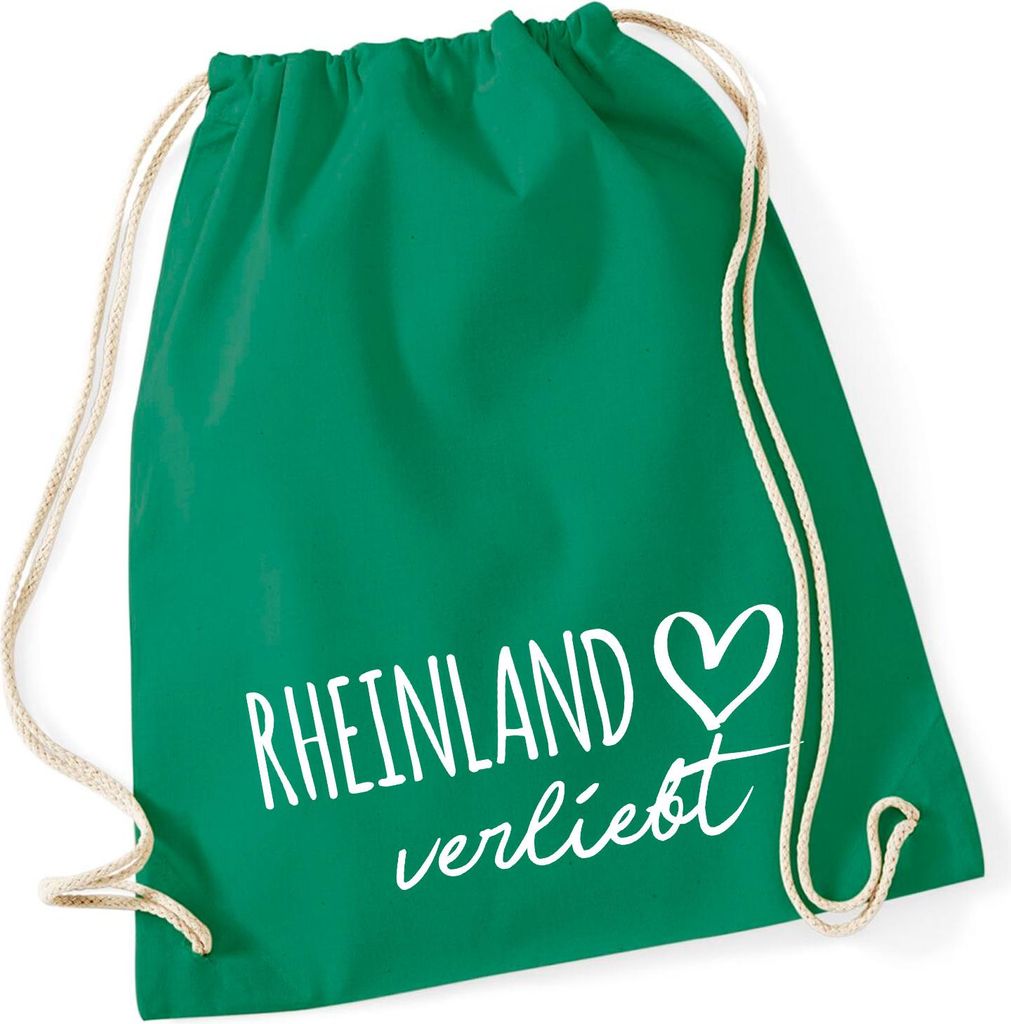 Huuraa Turnbeutel Rheinland verliebt 12 Liter Kelly Green Baumwolle Rucksack Geschenkidee