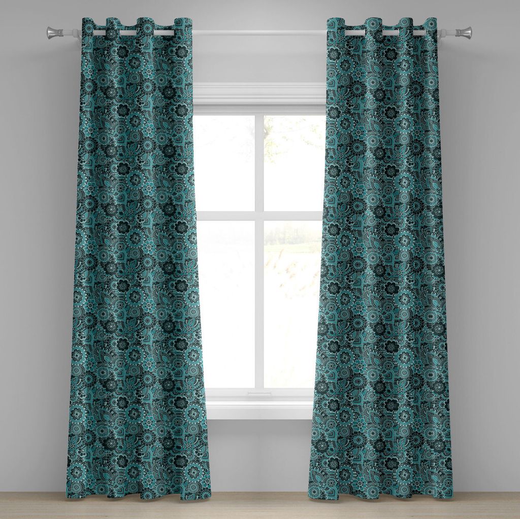 ABAKUHAUS Ethnisch Ösenvorhang, Paisley Blätter persische Blüten orientalische asiatische Kultur Blumen Muster, Dekorative 2-Panel-Fenstervorhä...