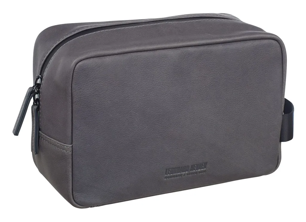 Grand washbag en cuir gris Leonhard Heyden Den Haag haute qualité