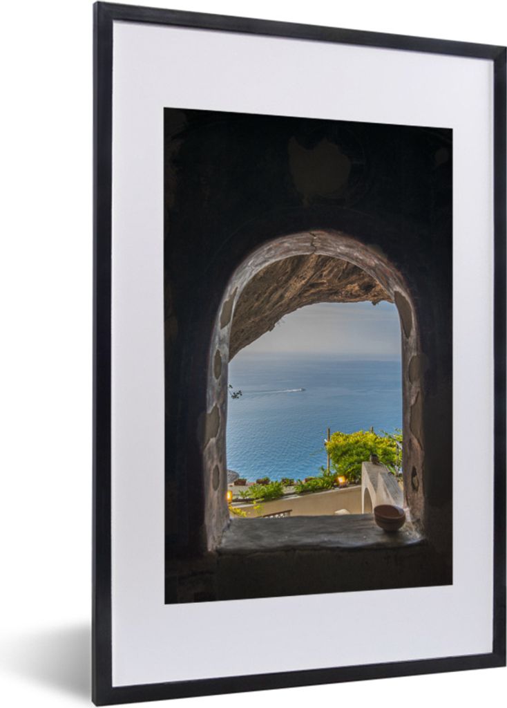 MuchoWow MuchoWow Gerahmtes Poster Blick auf das Meer durch ein Steinfenster 40x60 cm - Poster mit zchwarzem Bilderrahmen - Poster in Rahmen