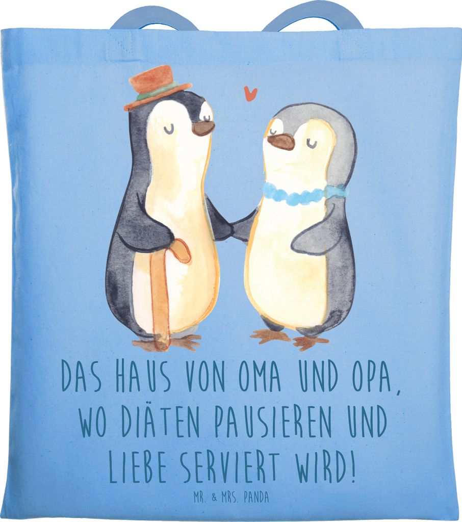 Mr. & Mrs. Panda Tote Bag Großelternliebe - Sky Blue - Geschenk, Beutel, Enkelkinder, Diät, Jutebeutel, Tasche, einzigartige Designs, Familie, We...