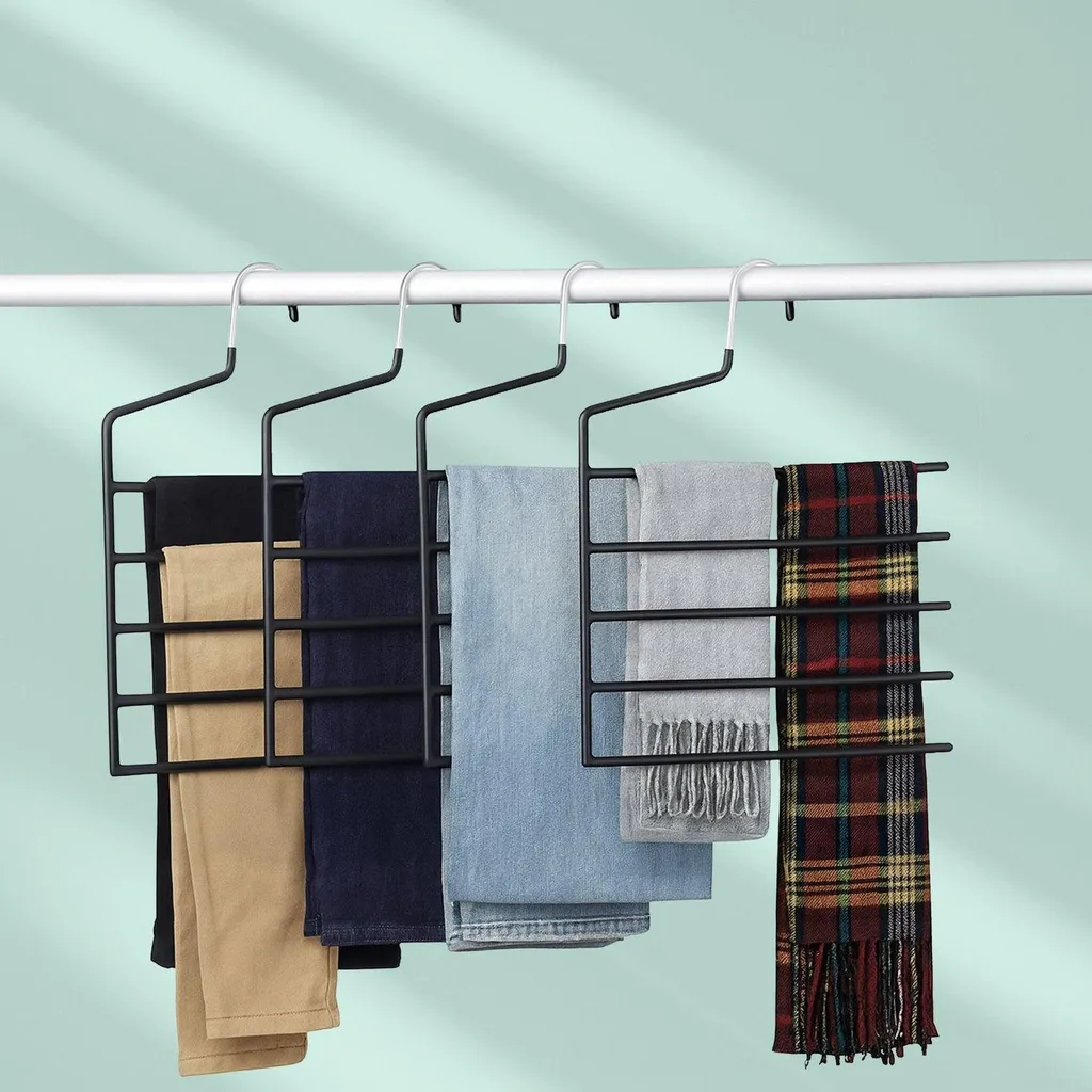 Gruccia Multi-Pantaloni 5 in 1 - Acciaio Inox Antiscivolo Salvaspazio