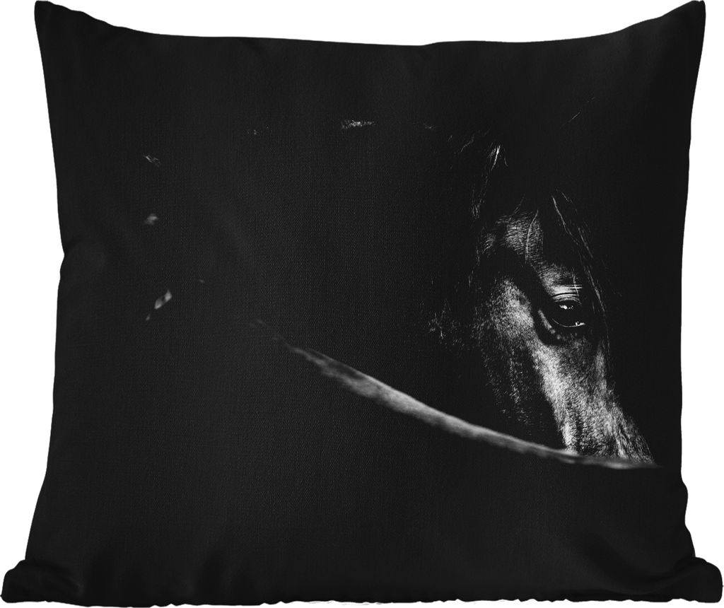 MuchoWow Outdoor Kissen - Pferde - Porträt - Schwarz - Tiere - 60x60 cm - Wetterfest - Lounge Kissen - Dekoration - Schlaf Kissen