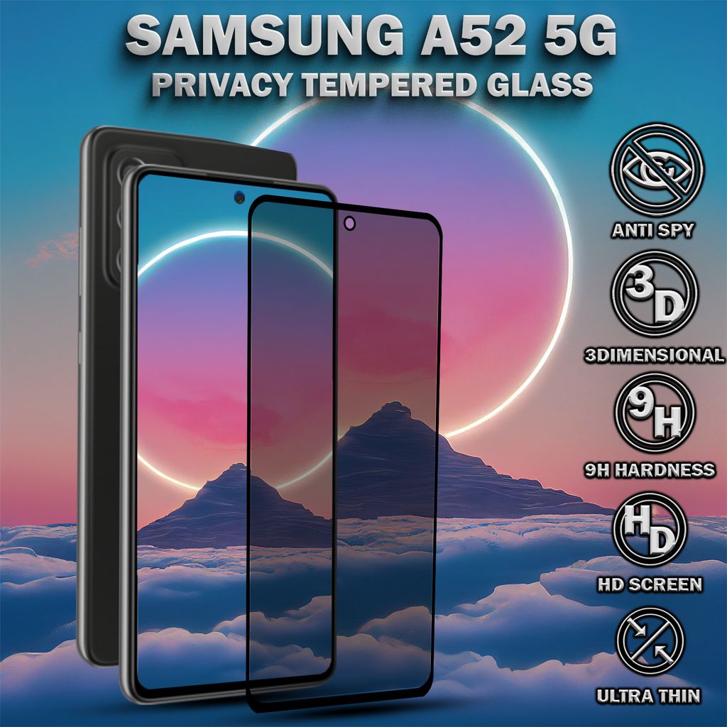 Sichtschutz Schutzfolie für Samsung A52 5G - gehärtetes Glas 9H - Super Qualität 3D