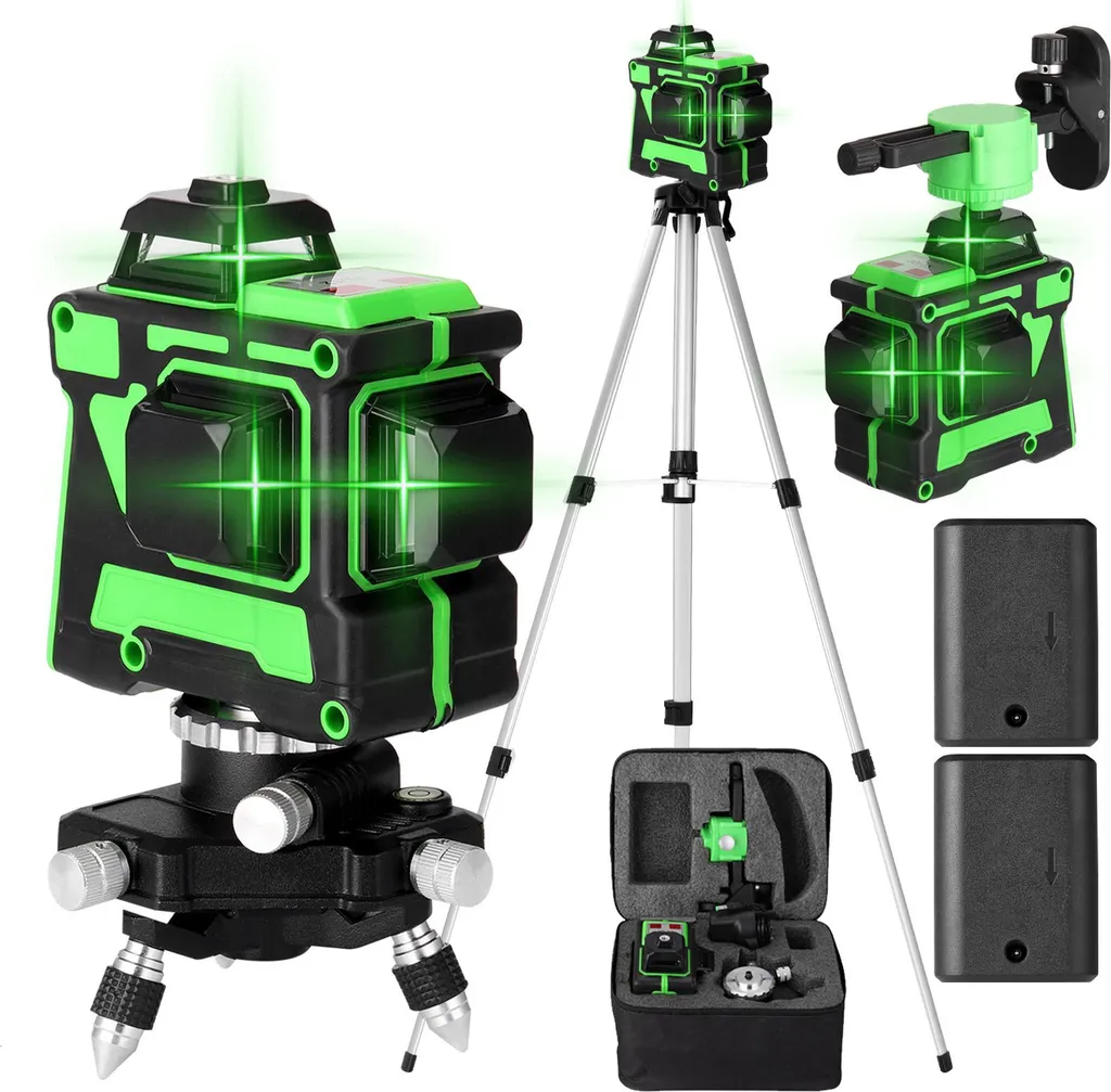 Niveau laser 3D 12 lignes vert avec trépied 1,2m et support mural complet