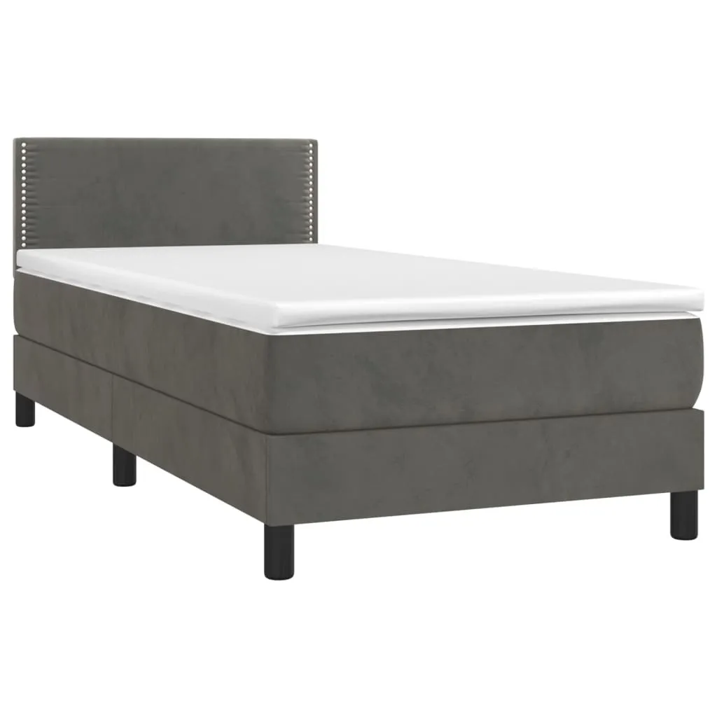 Lit boxspring velours gris foncé 90x190 éclairage LED et matelas chic - 3