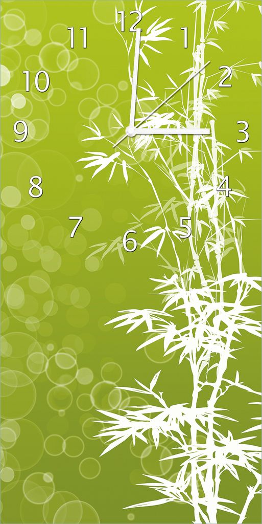 Wallario Design Wanduhr bedruckt, Größe 30 x 60 cm, Motiv: Bambusmuster grün-weiß