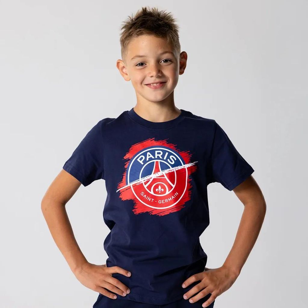 PSG großes Logo T-Shirt für Kinder - Größe 140 / 10 Jahre - Blau - Paris Saint-Germain Shirt für Kinder - Offizielles PSG T-Shirt.