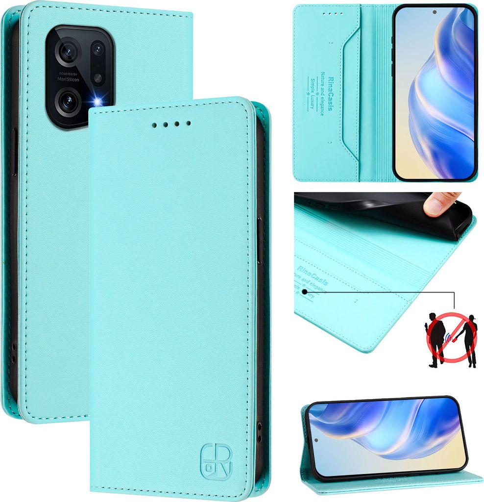 Lederhülle für Oppo Find X5 Hülle Flip Brieftasche Kartenfächern Ständer Schutzhülle Türkis