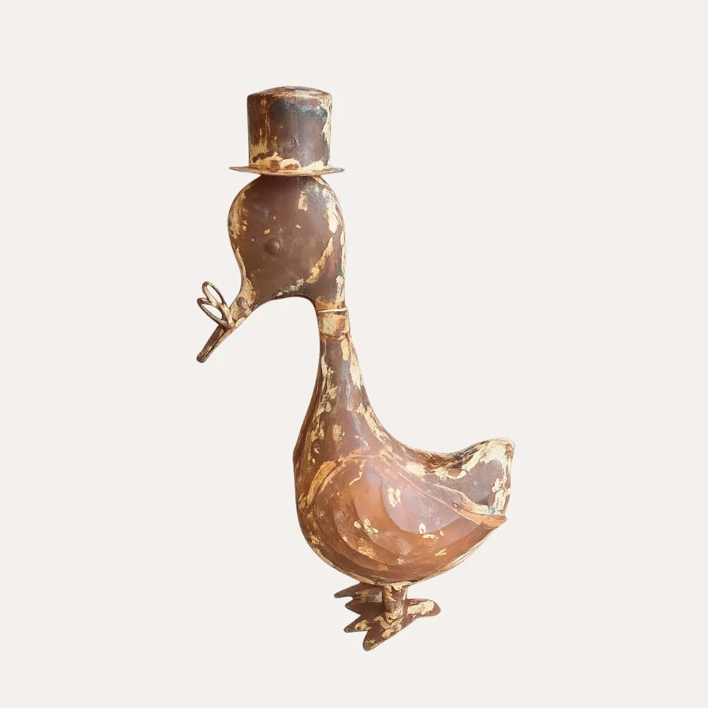 Canard en fer aspect rouille pour bassin - Ornement extérieur 38 cm