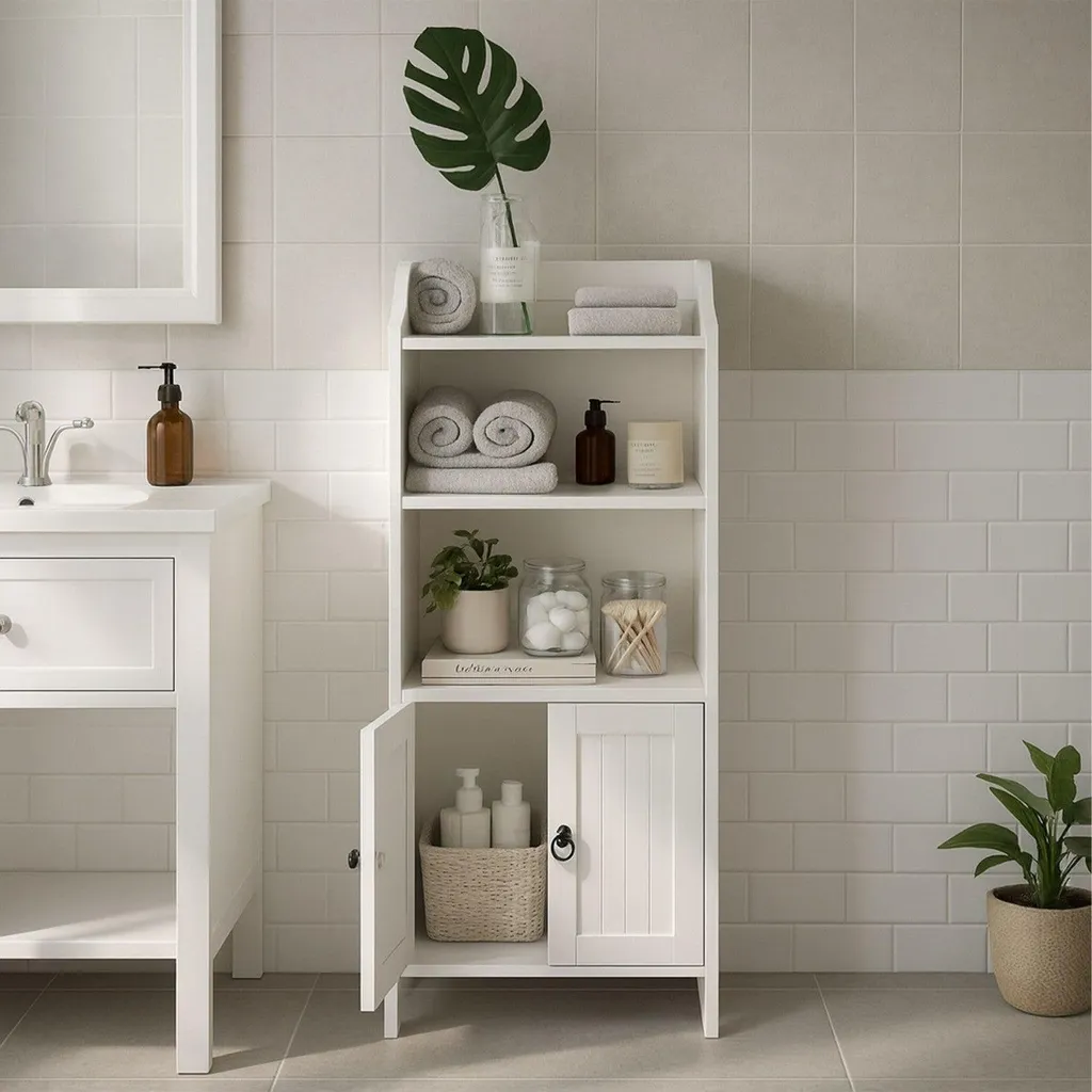 Meuble de salle de bain 3 étagères et 2 portes Blanc Modèle Épuré S6