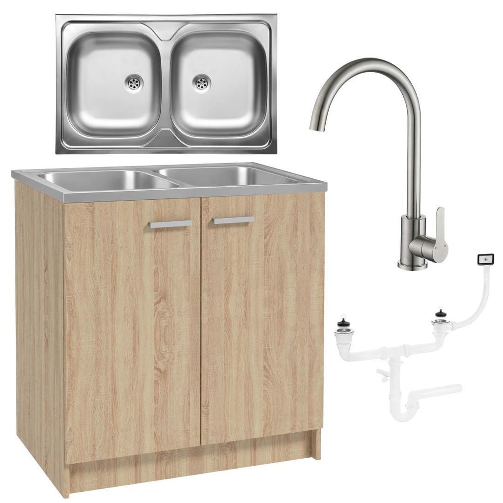Stamar | Armoire de cuisine, avec évier, 80 cm, chêne Image du produit 
