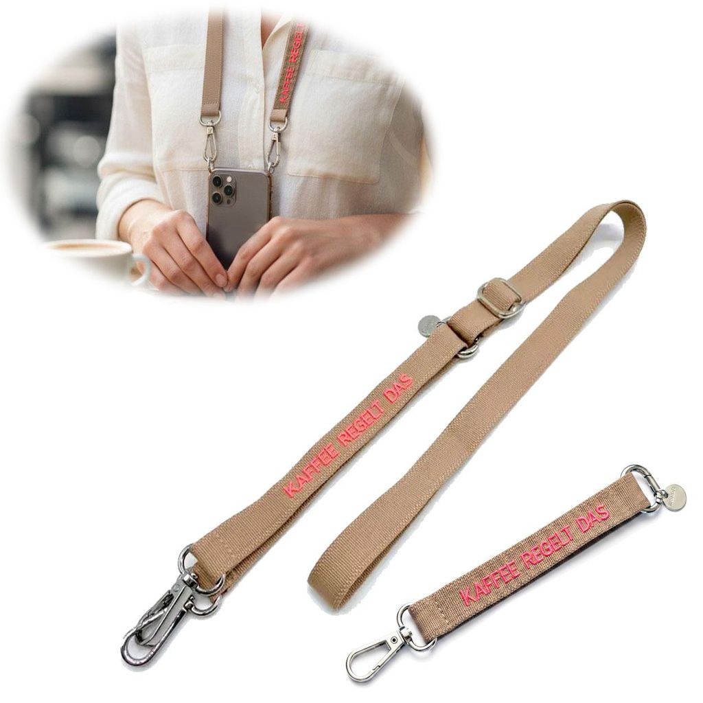 LS-LebenStil Universal Crossbody Handykette Kaffee regelt Taupe Pink 2 Karabiner zum Umhängen Smartphones Handyand mit Pad für Handyhülle Cover