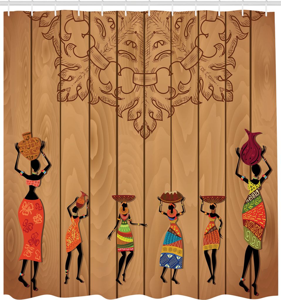 ABAKUHAUS afrikanisch Duschvorhang, Alte Afrikanisch Mädchen Bilder Auf Vintage Ethnischem Weiblichem Mode Kunst Konzept, Stoffliches Gewebe Badez...