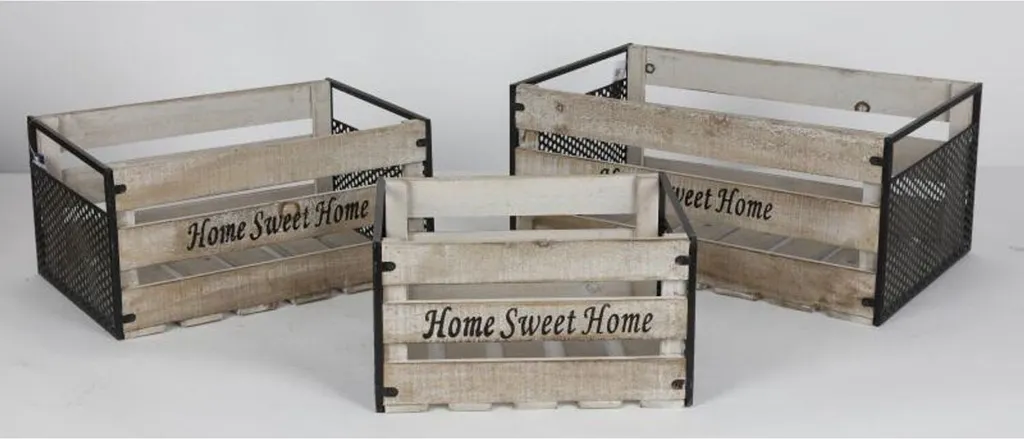 Paniers de Rangement en Bois Home, Lot de 3 Boîtes de Décoration Habitat