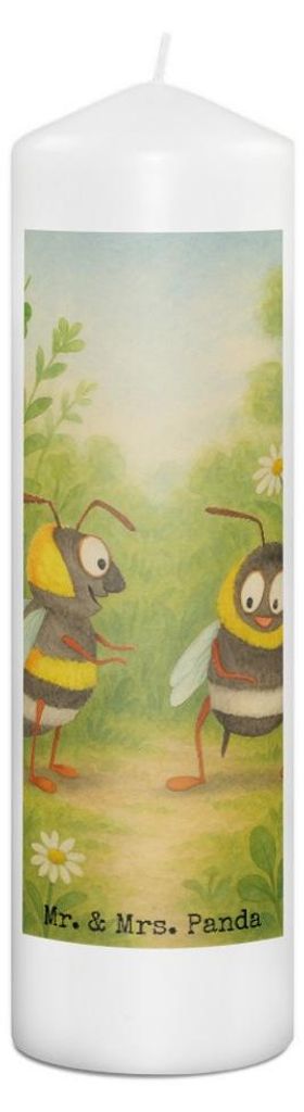 Mr. & Mrs. Panda Kerze Bienen Paar Design 29 x 8 cm XL - Weiß - Geschenk, Wachskerze, für Partner, Schildkröten, Bedruckte, Valentinstag, Freund...