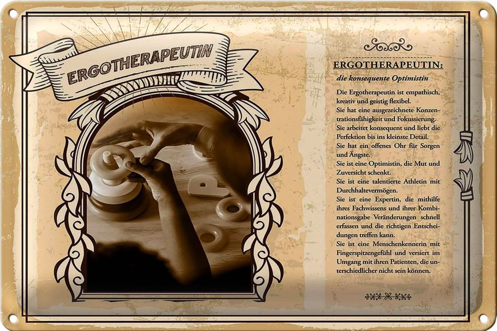 Blechschild Berufe 30x20cm Ergotherapeutin emphathisch