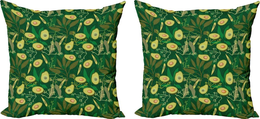 ABAKUHAUS Avocado Kissenbezug Set (2Stück), Retro Style-Blätter und exotische Früchte, 40 x 40 cm, Grün Avocadogrün