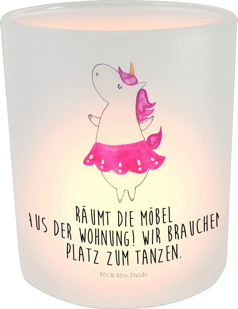Mr. & Mrs. Panda Glas Teelichthalter Einhorn Ballerina - Transparent - Geschenk, Unicorn, Geburtstag, Party, Einhörner, Windlicht, Kerzenhalter, a...