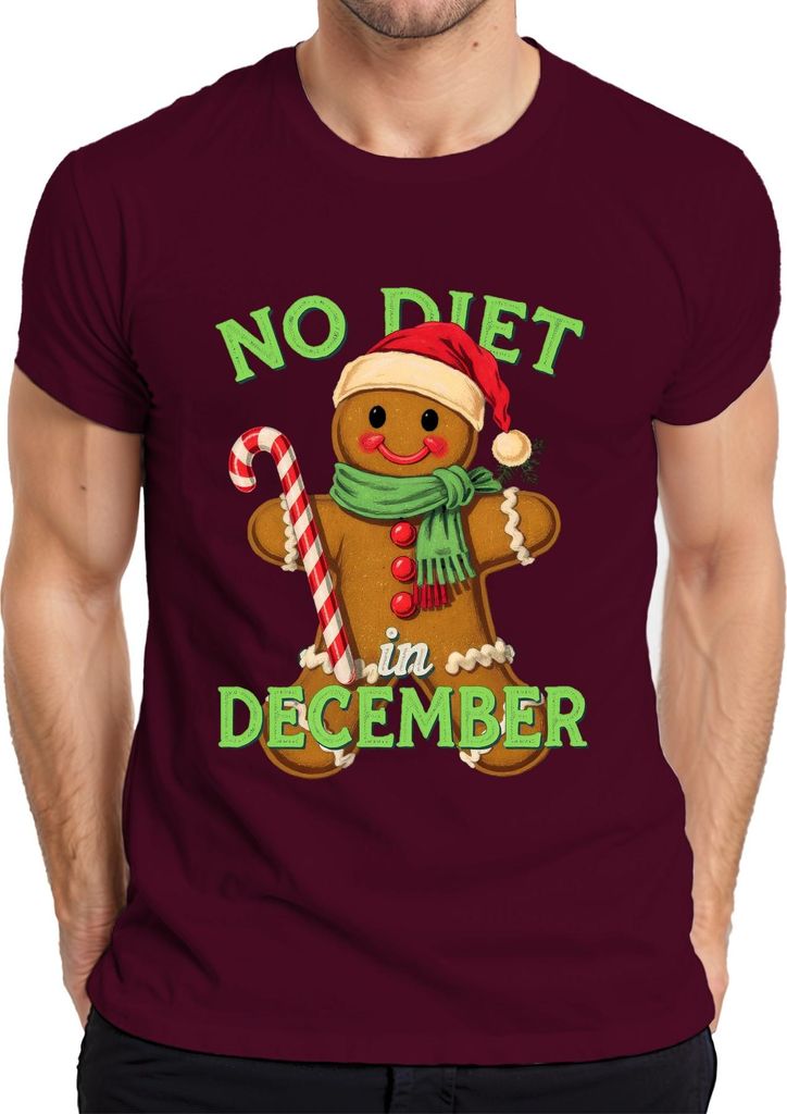 No Diet in December Lebkuchenmann Zuckerstange Weihnachten lustig Herren T-Shirt, Burgundy, 3XL