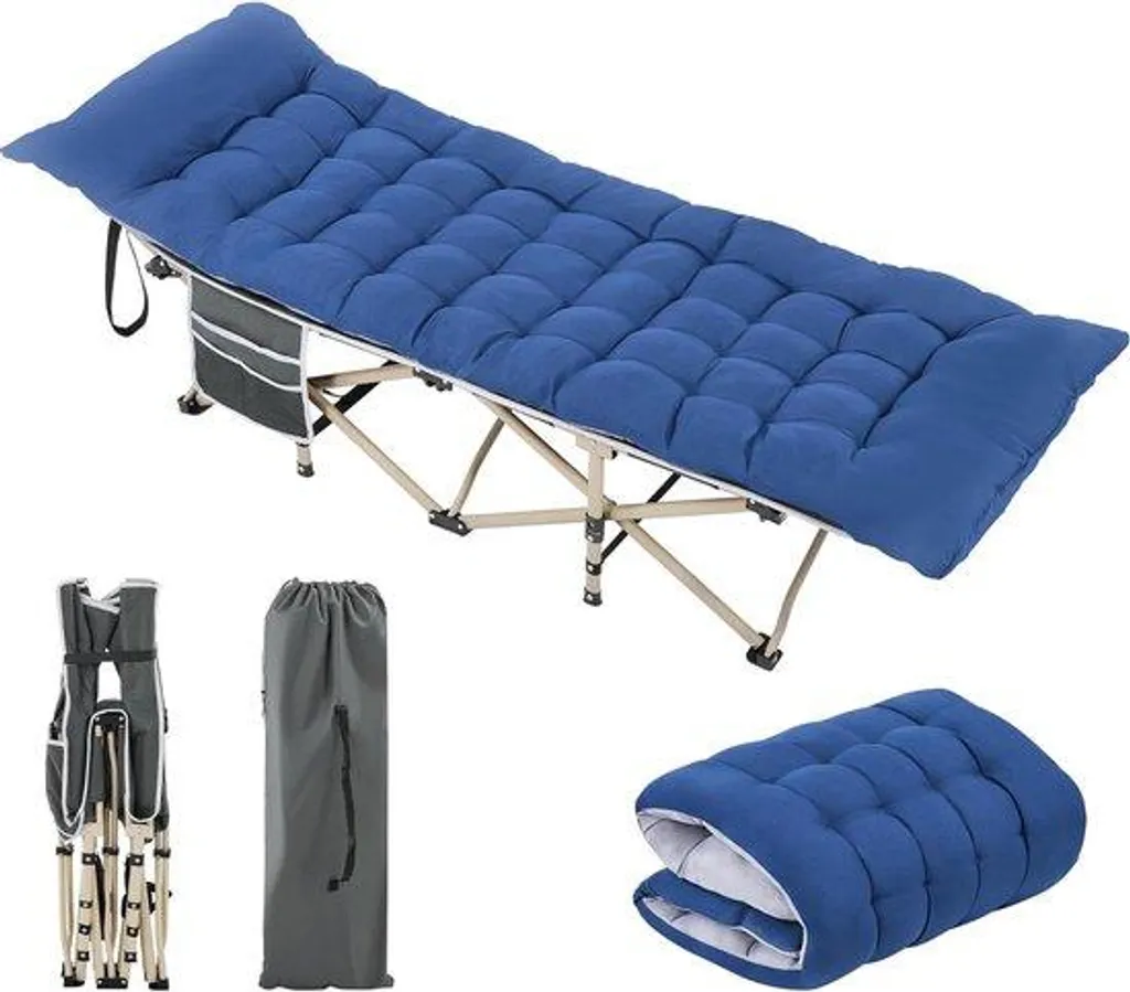 Lit de camp adulte 190x71cm avec matelas fixe et structure renforcée XL