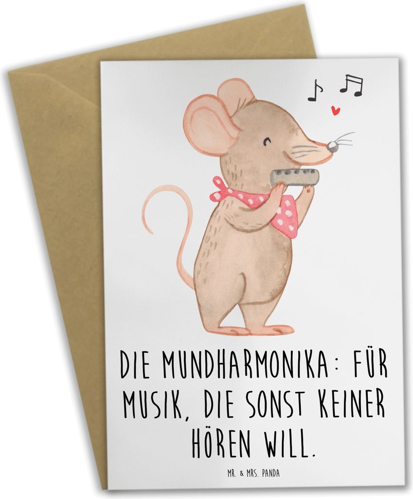 Mr. & Mrs. Panda Glückwunschkarte Musik Mundharmonika - Weiß - Geschenk, Blasinstrument, Folk, weihnachtskarten, Grußkarte, valentinstagskarte, ...