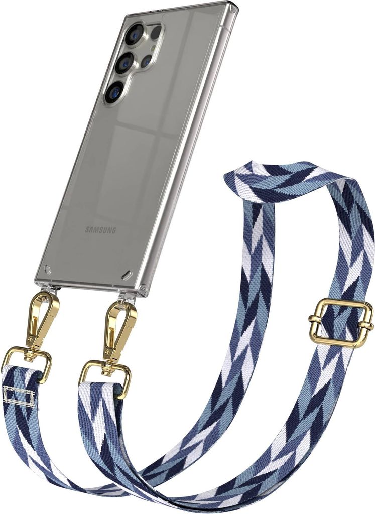 EAZY CASE Handykette - Verstellbarer Trageriemen kompatibel mit Samsung Galaxy S24 Ultra, Handykordel mit transparenter Silikon-Hülle, Karabiner G...