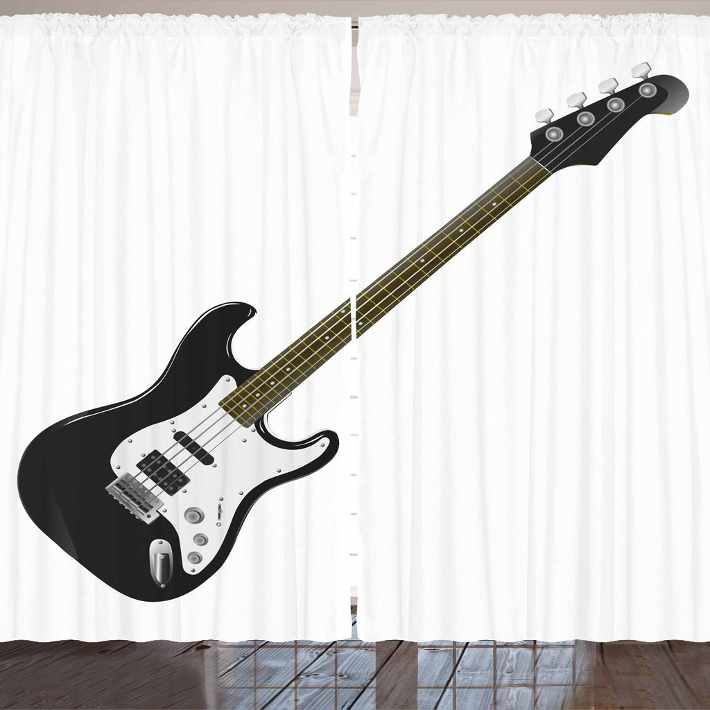 ARANDE Gitarre Gardine, Bass vier String Rhythmus Musik Rock and Roll Element detaillierte Illustration, 280 x 225 cm, Schwarz Weiß Caramel