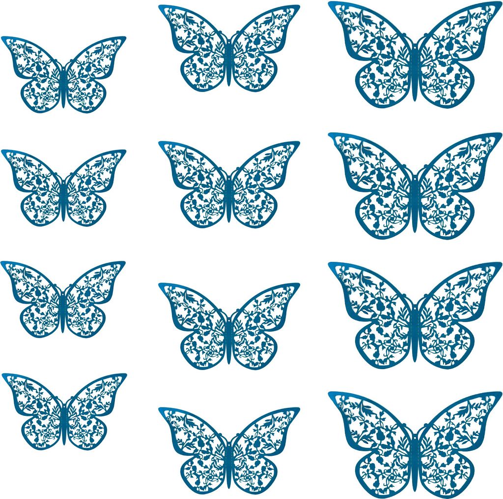 Oblique Unique 3D Schmetterlinge 12er Set glänzend für die Wand zum Kleben Wandtattoo Wanddeko - blau