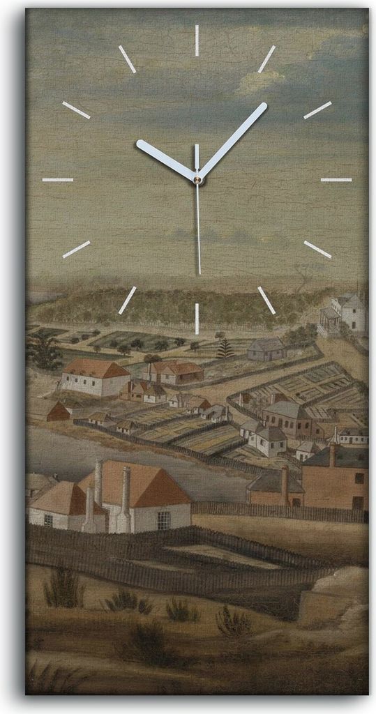 Wandkunst Leinwand Bild Uhr Geräuschlos Kunstdruck 30x60 Sydney im Jahr 1800 - weiße Hände