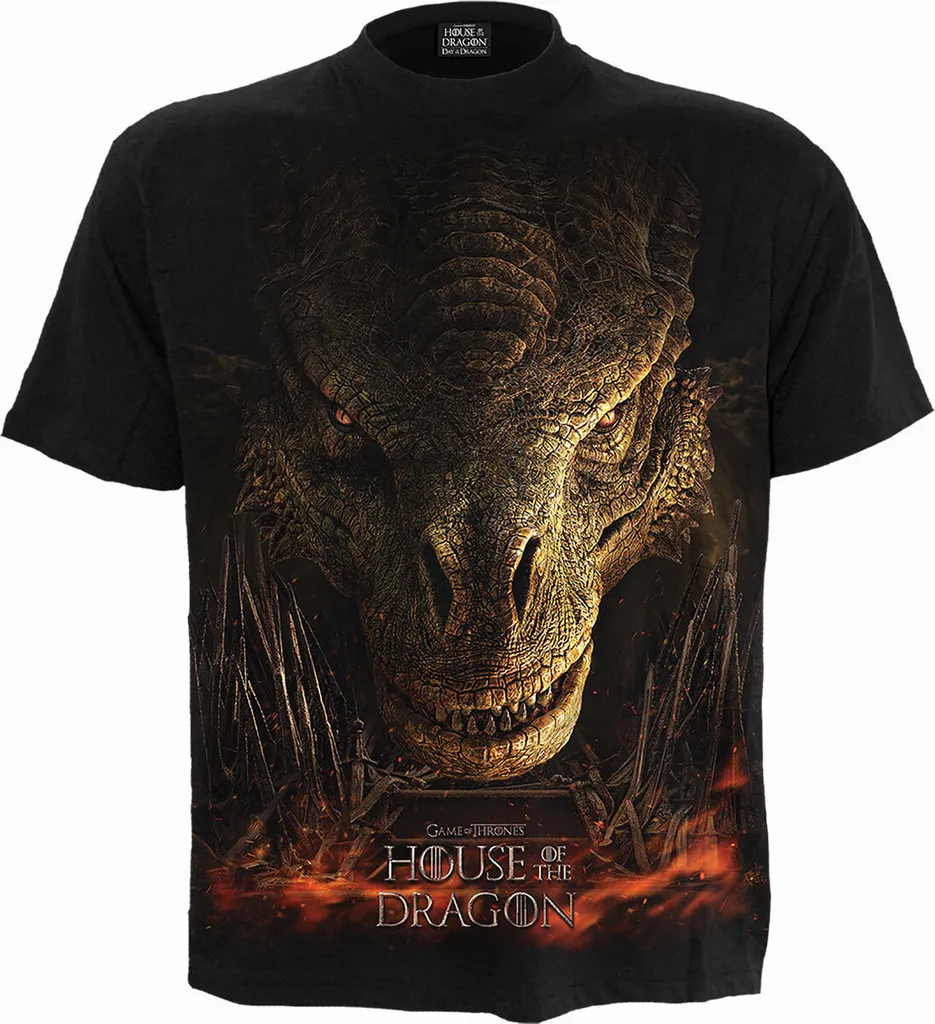 Haut House of the Dragon Noir avec Imprimé Dragon Throne Unisexe Taille S
