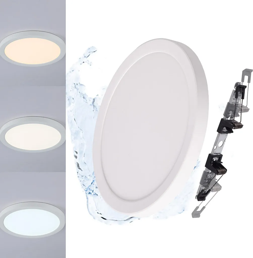 Plafoniera LED bianca Ø225mm 18W IP44 per esterni, montaggio a incasso/superficie, diametro regolabile, CCT 3000K-6000K, ultrasottile 17mm, bagno, cucina