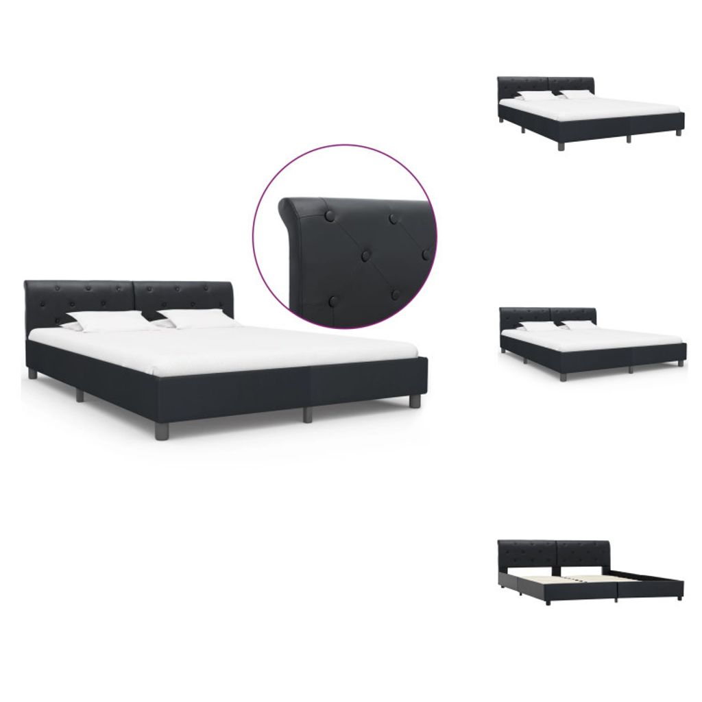 vidaXL Bettgestell Schwarz Kunstleder 160 × 200 cm - Betten & Bettgestelle