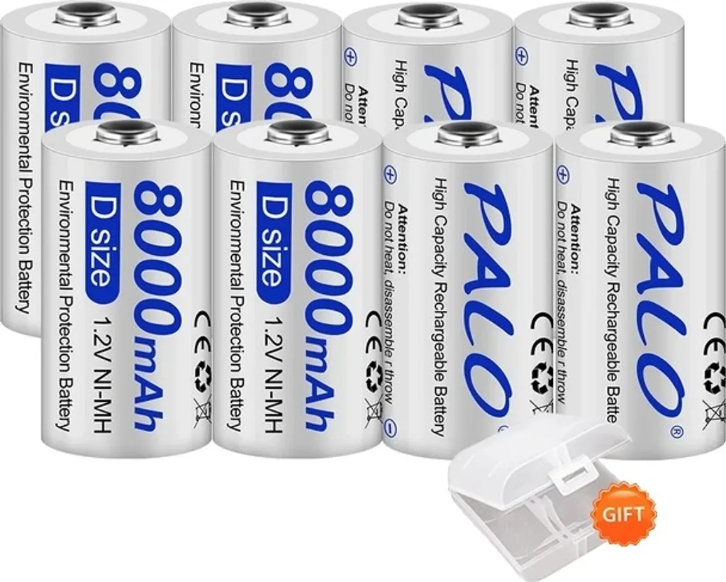 PALO Batteria ricaricabile formato D, capacità 8000mAh, tensione 12V, 8pz bianco