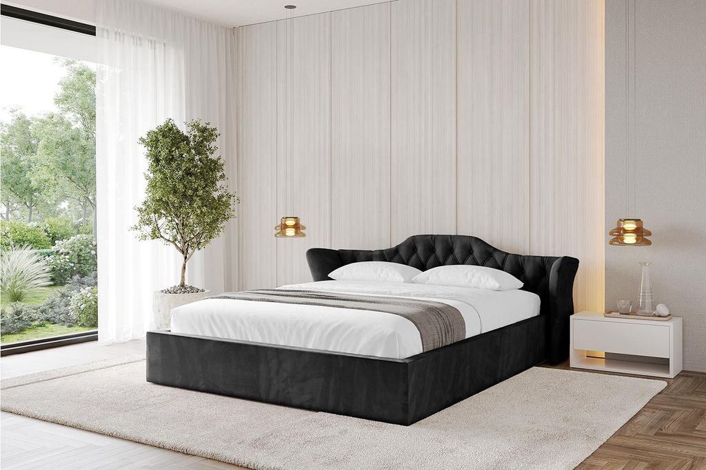 ALTDECOR Polsterbett mit Bettkasten - ZORAN-v1 - 140x200 Schwarz Casablanca - Bett mit Kopfteil, Boxbett ohne Matratze, Doppelbett mit Stauraum