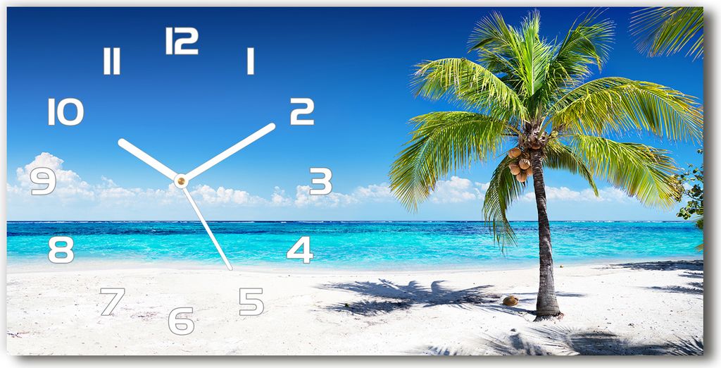 Wanduhr aus Glas – 60x30 cm - Glasbild - Glasuhr - Gehärtetes Glas - weisse-zeiger - Tropischer Strand