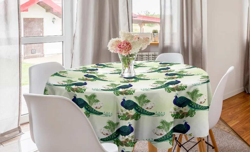 Tovaglia Rotonda 150 cm Pavone ABAKUHAUS - Antimacchia per Cucina