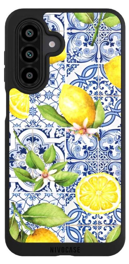 NIVOCASE Handyhülle für Samsung Galaxy A17 5G Hülle NIVOpure Case Schwarz Griechenland Muster Zitrone