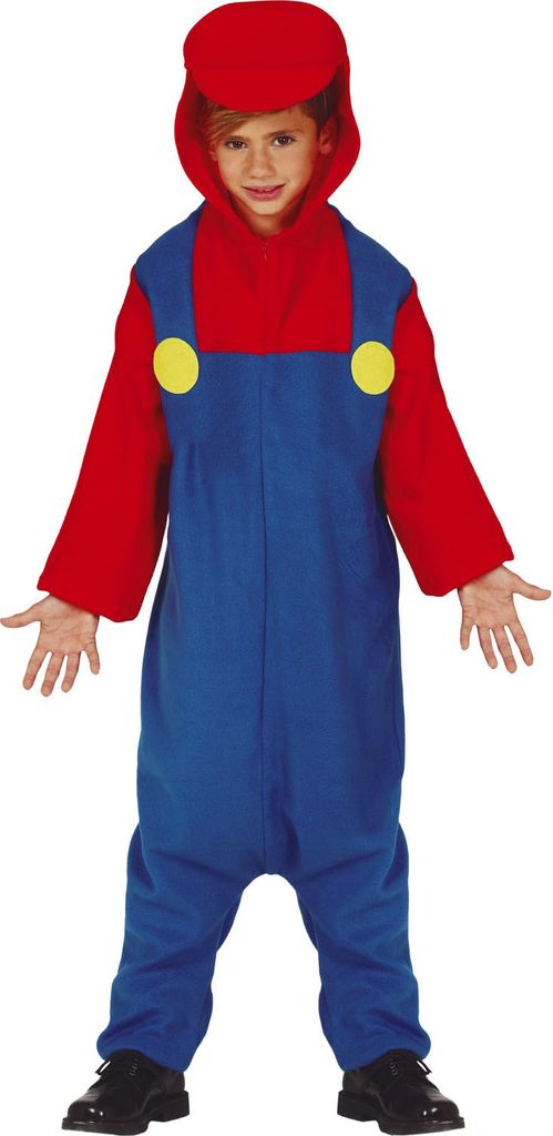 Super Klempner Jumpsuit Kostüm für Jungen, Größe:110/116